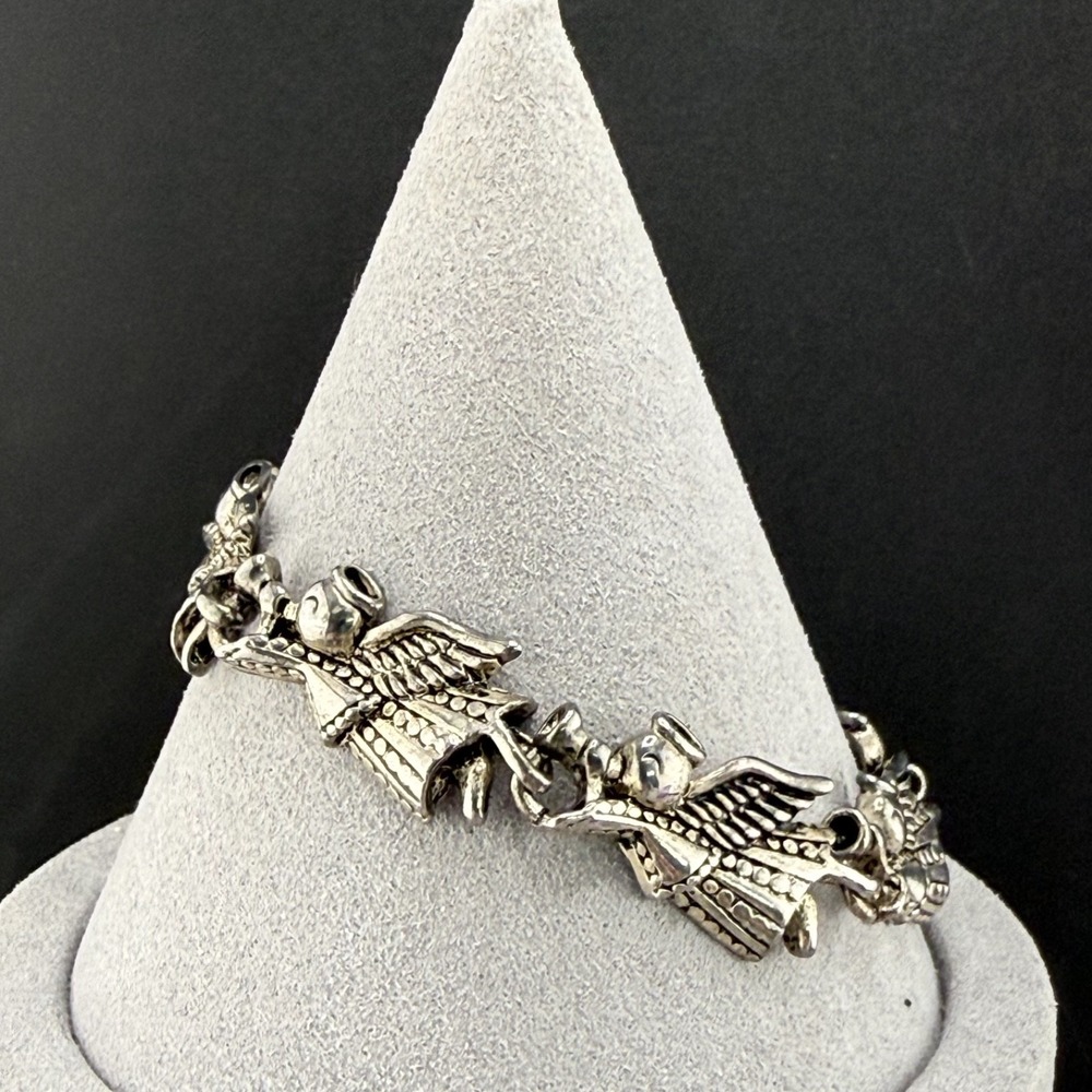 Vintage Estate Angel Bracelet Silver Tone Magnetic Charm 7.5"
